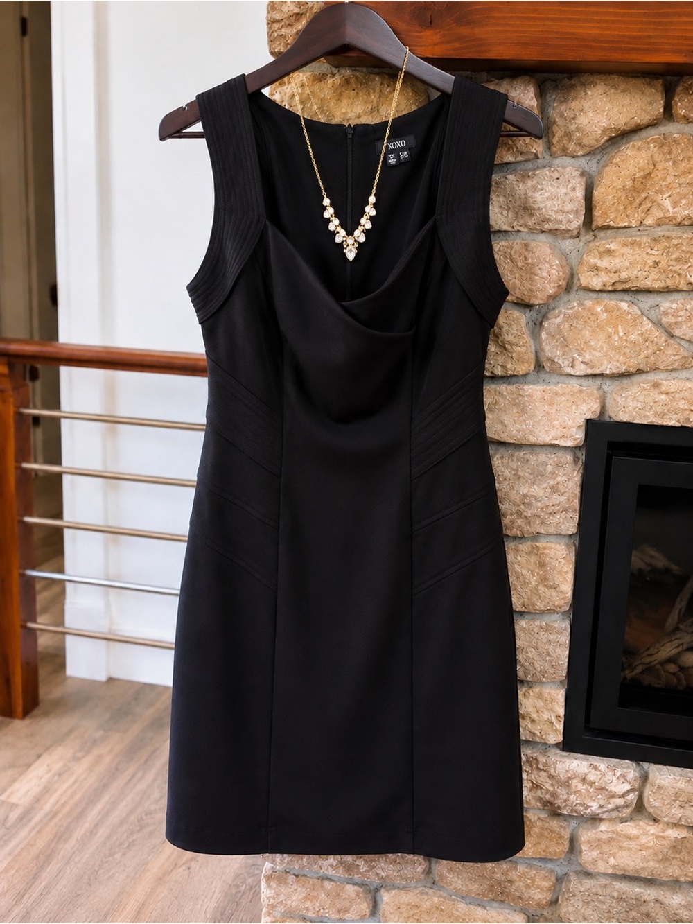 XOXO Black Cocktail Dress Size 5/6 Sleeveless Draped Neckline